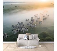 Photo Wallpaper 3D Zebra Wall Mural - Black and White Zebra Herd Migration Non-Woven Wallpaper, 3D Effect Wall Mural for Bedroom Living Room Sofa TV Background Decor 250 × 175 cm (W x H)