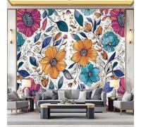 Photo Wallpaper 400 x 280 cm (W x H), Colorful Non-Woven Art Print Wallpaper, Painted Graffiti Flowers Leaves Pattern Mural, Living Room Dining Room TV Sofa Background Wall Shop Decoration
