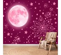 Photo Wallpaper 400 x 280cm Fantasy Moon Stars Wall Murals, Minimalist Flowers Mural Non-Woven, Large Photo Wallpaper for Living Room Bedroom Kitchen Office Kids Room, Customizable