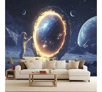 Photo Wallpaper 400x280 cm 3D Space Planet Astronaut Galaxy Pattern Non-Woven Matte Waterproof Wall Paper Mural Poster TV Background Decoration for Corridor Living Room Bedroom Home Renovation
