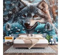 Photo Wallpaper 400x280 cm - Grey Non-Woven Premium Art Print Wallpaper Animals Arctic Wolf Family Photo Mural Decoration Poster for Childrens Bedroom, Playroom Sofa Backdrop