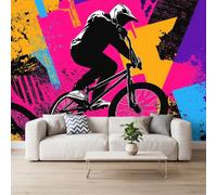 Photo Wallpaper 400x280 cm, Non-Woven Bicycle Graffiti | Sports Abstract Funky Wall Mural for Kitchen Bedroom Living Room Poster Picture