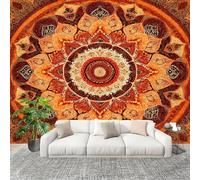 Photo Wallpaper 400x280 cm Orange Color Non-Woven Art Wall Mural Poster Picture Bohemian Mandala Pattern - Living Room Sofa TV Background Wall Mural Indoor Decor - Not Self Adhesive