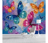 Photo Wallpaper 400X280Cm Red Blue Flying Butterflies Pattern Waterproof Wall Paper Mural Poster Tv Background Decoration Oil Painting Insects For Corridor Living Room Bedroom Home Renovation