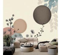 Photo Wallpaper 450 x 315 cm Non-Woven Wall Wallpaper - Abstract Polka Dot Leaves Plants Wall Mural Poster for Living Room and Bedroom Home Decoration, Beige