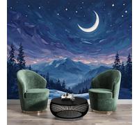 Photo Wallpaper 450X300Cm Silk Art Print Wall Mural Decoration Poster Picture Design Snow Mountain Forest Blue White Crescent Moon In The Night Sky Living Room Bedroom Tv Backdrop Corridor Decoration