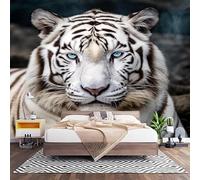 Photo Wallpaper 450x315 cm - 3D High Definition White Tiger Pattern Non-Woven Premium Art Print Wallpaper White Photo Mural Decoration Poster for Childrens Bedroom, Playroom Sofa Backdrop