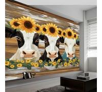 Photo Wallpaper 500 x 280 cm Animals Cows Sunflowers, Wall Mural Non-Woven 3D Wallpaper Décor Art Poster Picture Design for Living Room Bedroom Dorm Décor, Khaki