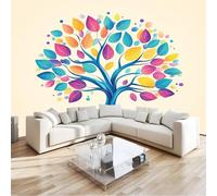 Photo Wallpaper 6 Pack 50 x 210 cm - Premium Non-Woven 3D Beige Abstract Colorful Leaves Tree of Life Textured Wallpaper, Wall Mural Decoration for Living Room and Bedroom