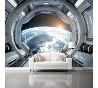 Photo Wallpaper 78.7" x 55.1" Non-Woven Premium Art Print Fleece Wall Mural Decoration Poster Picture Design Modern Sci-Fi Space Capsule Futuristic Moderne Living Room Bedroom Silver Blue