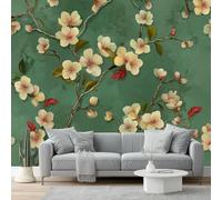 Photo Wallpaper 78.7" x 55.1" Non-Woven Premium Art Print Fleece Wall Mural Decoration Poster Picture Design Modern Chinese Flowers and Birds Meticulous and Elegant Moderne LivingBedroom Green Red