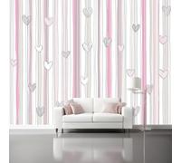 Photo Wallpaper 78.7" x 55.1" Non-Woven Premium Art Print Fleece Wall Mural Decoration Poster Picture Design Modern Sweet Striped Love Heart Fresh Moderne Living Room Bedroom Pink Gray