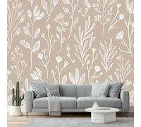 Photo Wallpaper 78.7" x 55.1" Non-Woven Premium Art Print Fleece Wall Mural Decoration Poster Picture Design Modern Line Drawing Flowers and Plants Minimalist Moderne Living Room Bedroom Beige White