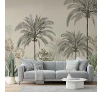 Photo Wallpaper 78.7" x 55.1" Non-Woven Premium Art Print Fleece Wall Mural Decoration Poster Picture Design Modern Palm Plants Tropical Simple Moderne Living Room Bedroom Green Beige