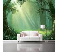 Photo Wallpaper 98.4" x 68.8" Non-Woven Premium Art Print Fleece Wall Mural Decoration Poster Picture Design Modern Forest Light and Shadow Dreamy Atmosphere Moderne Living Room Bedroom Green Cyan