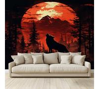 Photo Wallpaper A Black Wolf Howling in Forest Poster Picture Non-Woven Mural 3D Panoramic Custom Wall Art Print Living Room Bedroom TV Backdrop Corridor Decoration 350 (W) x 256 (H) cm