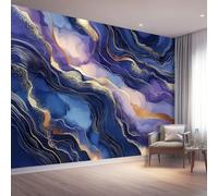 Photo Wallpaper Abstract 300 x 210 cm, Wall Mural Deco Premium Non-Woven Art Print Wallpaper for Living Room Home Decoration Bedroom Kitchen Wall Paper, Blue Marble Lines