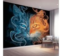 Photo Wallpaper Abstract 300 x 210 cm, Wall Mural Deco Premium Non-Woven Art Print Wallpaper for Living Room Home Decoration Bedroom Kitchen Wall Paper, Blue and Orange cat Lines