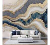 Photo Wallpaper Abstract Art 3D Agate Marble Wave Murals 400W x 280H cm, Modern Luxe Wallpaper Mural Wall Art - Dark Blue Grey Photo Decoration for Living Room Bedroom Children's Room Corridor