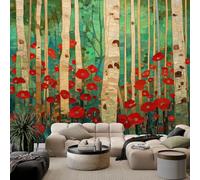 Photo Wallpaper Abstract Birch Tree Flowers 400x280 cm 3D Non-Woven Wall Mural, Moderne Living Room Bedroom Large Poster Wallpaper, Home Decor Art Mural