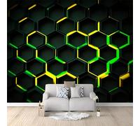 Photo Wallpaper Abstract Geometric Hexagon, Wall Mural Non-Woven 300 x 210 cm Printed, Black Wallpaper Decoration for Hallway Home and Office Wall