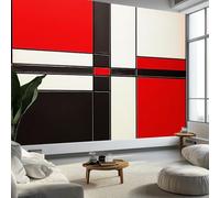 Photo Wallpaper Abstract Geometric Squares Non-Woven Art Print Wall Mural 400x280 cm Decoration Poster Picture Design Modern Living Room Kitchen Bedroom Wall Mural, Red