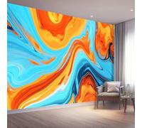 Photo Wallpaper Abstract Liquid Marble 99" x 69"/250 x 175 cm(WxH) Non-Woven Wallpaper Wall Mural, Living Room Bedroom Modern Mural Orange Blue Wall Decoration