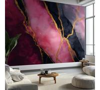 Photo Wallpaper Abstract Marble Golden Texture 250 x 175 cm Mural Large TV Background - Pink Non-Woven 3D Murals for Living Room Bedroom Decoration Poster Wall Covering
