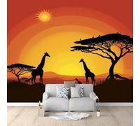 Photo Wallpaper Africa 3D Effect Giraffe Tree Wall Mural Decoration Poster Picture Modern Design 200x140 cm Murals Wall Art for Living Room Bedroom Kitchen a-10842