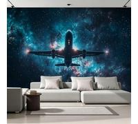 Photo Wallpaper Airplane Starry Sky 150x105 cm Non-Woven Wall Mural 3D Galaxy Science Fiction Wallpaper Murals for Living Room,Bedroom,Kids Room,Office,TV Background Home Decor R-136