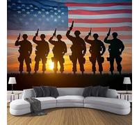 Photo Wallpaper American Flag and Soldiers 250×175 Cm 3D Printing Wall Mural Decoration Poster Picture Design Sunrise Scenery Living Room Kitchen Bedroom Wall Mural, Mixed Colors
