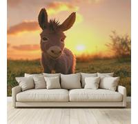 Photo Wallpaper Animal Donkeys on Sunset Non-Woven Art Print Wall Mural Decoration Poster Picture Design Modern 3D Effect, for Cafe Restaurant Theme Hotel 350 (W) x 256 (H) cm