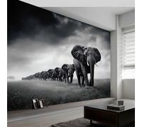 Photo Wallpaper Animal Elephant Grassland 350 x 256 cm - Black and White Wall Mural, Non-Woven Fleece Modern Print Murals Wall Art for Bedroom Living Room Home Decor