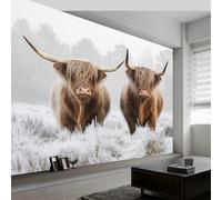 Photo Wallpaper Animal Photography Highland Cows Murals, Light Wall Mural Photo Wallpaper, 300 x 210 cm (W x H) Wallpaper Mural Wall Art for Living Room Bedroom Children's Room Corridor