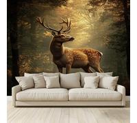 Photo Wallpaper Animal Theme Plum Deer Woods Non-Woven Art Print Wall Mural Decoration Poster Picture Design Modern 3D Effect, for Cafe Restaurant Theme Hotel 250 (W) x 175 (H) cm