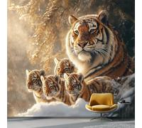 Photo Wallpaper Animals Forest Tiger Photography Theme, Non-Woven Art Print Wallpaper 350 x 256 cm, Modern Wall Mural Design for Living Room Kids Bedroom Photo Wall Decoration, Brown