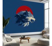 Photo Wallpaper Anime Fantasy Animal Wolf Head 300 x 210 cm Mural Large TV Background - Blue Non-Woven 3D Murals for Living Room Bedroom Decoration Poster Wall Covering