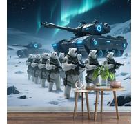 Photo Wallpaper Aurora Tank and Polar Bear 200x150cm,Futuristic Abstract Silk Cloth Decor Wallpaper for Living Room Bedroom Kids Room Nursery