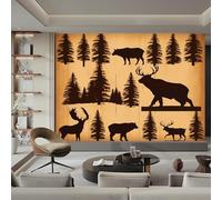 Photo Wallpaper Bears Moose Pine Trees Wall Decor, Brown Wall Mural, 400 x 280 cm (W x H) for Living Room Bedroom Children's Room Corridor Office