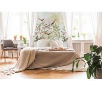 Photo wallpaper birds textile look trees floral grey green 39874-1 (5,23£/1qm)