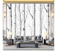 Photo Wallpaper Black and White Plants 300 x 210 cm (W x H) - Premium Non-Woven Wall Mural 3D Print Birch Tree for Kids Bedroom Living Room Office Home Decoration