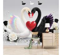 Photo Wallpaper Black and White Swan 315x215cm,Abstract Modern Art Silk Cloth Decor Wallpaper for Living Room Bedroom Kids Room Nursery