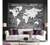 Photo Wallpaper Black and White World Map Wall Decor, 450 x 280 cm - Premium Non-Woven 3D Print Kids Bedroom Home Poster Decoration Poster Picture Design - Retro Style