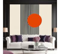 Photo Wallpaper Black Lines Orange Circles Wall Decor, Modern Design Wall Mural, 450 x 280 cm (W x H) for Living Room Bedroom Children's Room Corridor Office