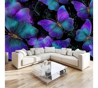 Photo Wallpaper Black Purple 250 x 175 cm, Fantasy Beautiful Insects Butterflies Non-Woven Decoration Print Wall Mural Living Room - for Bathroom Office Home Decorations