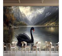 Photo Wallpaper Black Swans On The Dark Lake Surface Wall Mural 3D Wall Mural Decoration Poster Natural Animals Premium Non-Woven Wallpaper Wall Art for Living Room Bedroom Office W200xH140 10yf7