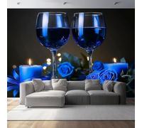 Photo Wallpaper Blue Blanket Roses Candles Wall Decor, Love Theme Wall Mural, 200 x 140 cm (W x H) for Living Room Bedroom Children's Room Corridor Office