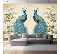 Photo Wallpaper Blue Peacock Flowers 500 x 280 cm - Traditional Chinese Landscape Painting Non-Woven Murals Wall Art Fleece Modern Print Home Decoration Design Bedroom Living Room