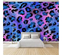 Photo Wallpaper Blue Purple Leopard Print 250x175 cm Non-Woven Wall Mural, 3D Wallpaper Roll Mural, Moderne Living Room Bedroom Art Poster Mural Wallpaper