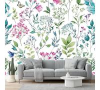 Photo Wallpaper Bohemia Wild Flowers Butterflies Non-Woven Premium Art Print Fleece Wall Mural Decoration Poster Picture Design 300 x 210 cm Murals for Living Room Kids Bedroom, Pink Green